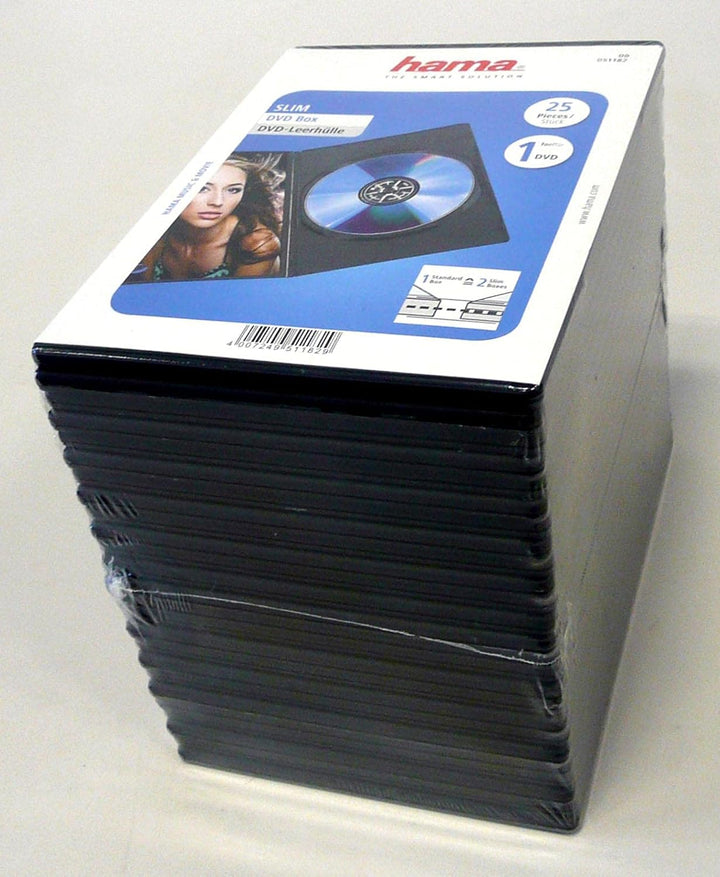 Hama DVD-Hülle Slim 25er-Pack (auch passend für CDs und Blu-Rays) extra schmal, mit Folie zum Einste