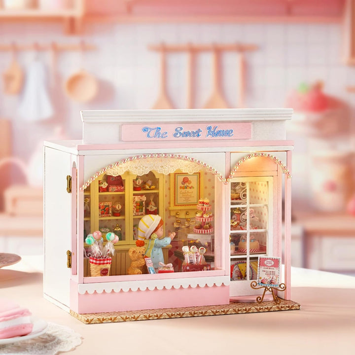 Spilay DIY Miniature House, Mini Handgefertigte Grünes Pflanzenstudio Kit Mit LED-Licht, Schutzhülle