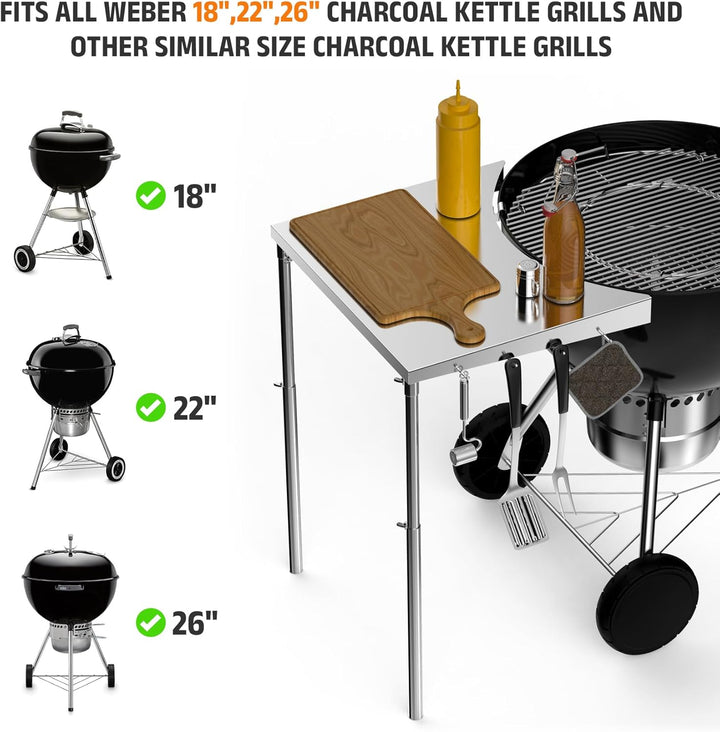 Onlyfire Grillplatte aus Holzkohle, abnehmbar, Beistelltisch aus Edelstahl, geeignet für alle Weber-