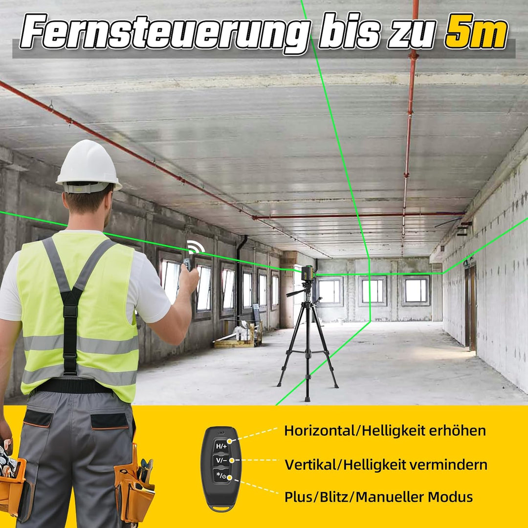 Kreuzlinienlaser mit Stativ, 4D 16 Linienlaser Grün Kreuzlaser 4x360° Laser Wasserwaage Kreuzlaser S