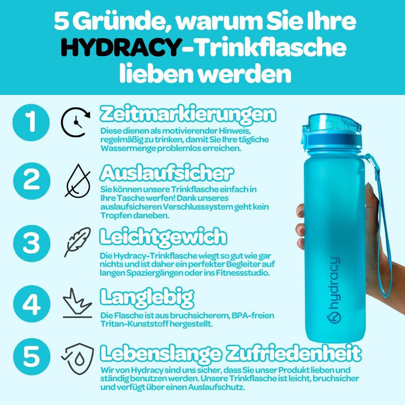 Hydracy Trinkflasche mit Fruchteinsatz - 500ml Wasserflasche - BPA-freie Trinkflasche mit Zeitmarkie