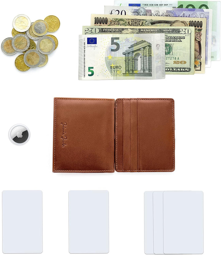 Jaimie Jacobs Flap Boy AirTag Edition Magic Wallet mit Münzfach Echtleder (Dunkelbraun mit Rot), Dun
