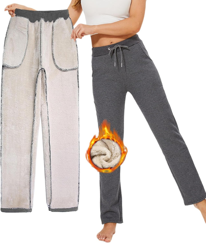 Yutdeng Freizeithose Warme Jogginghose Damen Gefütterte Fleece Winter Sporthose Lang Fleecehose Casu