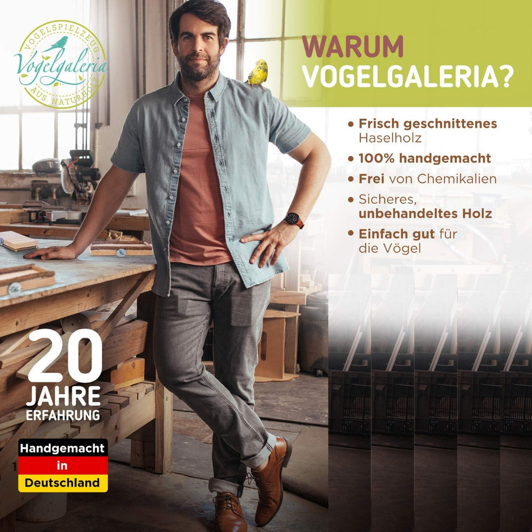 Vogelgaleria® Eck Sitzbrett 20x20cm mit Natur Holz Bordüre für Vögel wie Nymphensittich Wellensittic