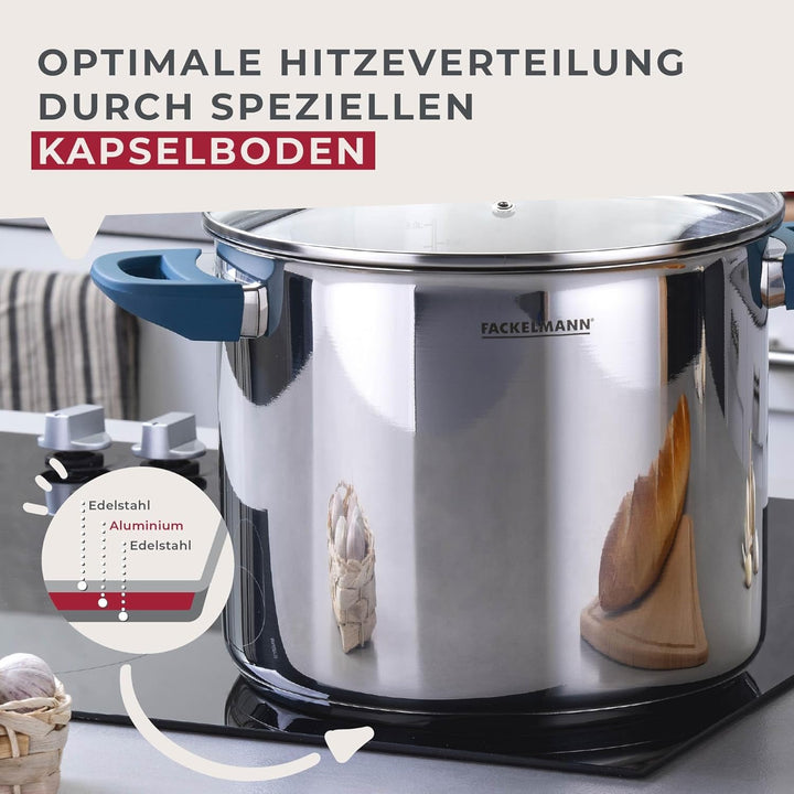 Fackelmann Suppentopf Essential, Ø 24 cm, 9L, Hochwertiger Edelstahl, ergonomische Bakelit-Griffe, f