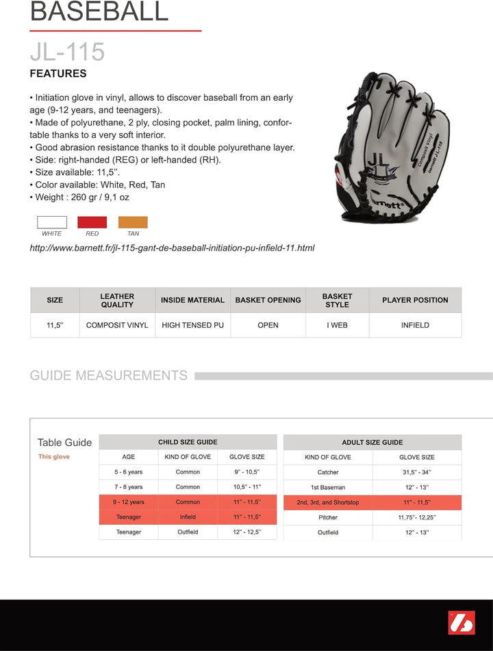 JL-115 – Baseball-Handschuh, Outfield Weiss, Weiss
