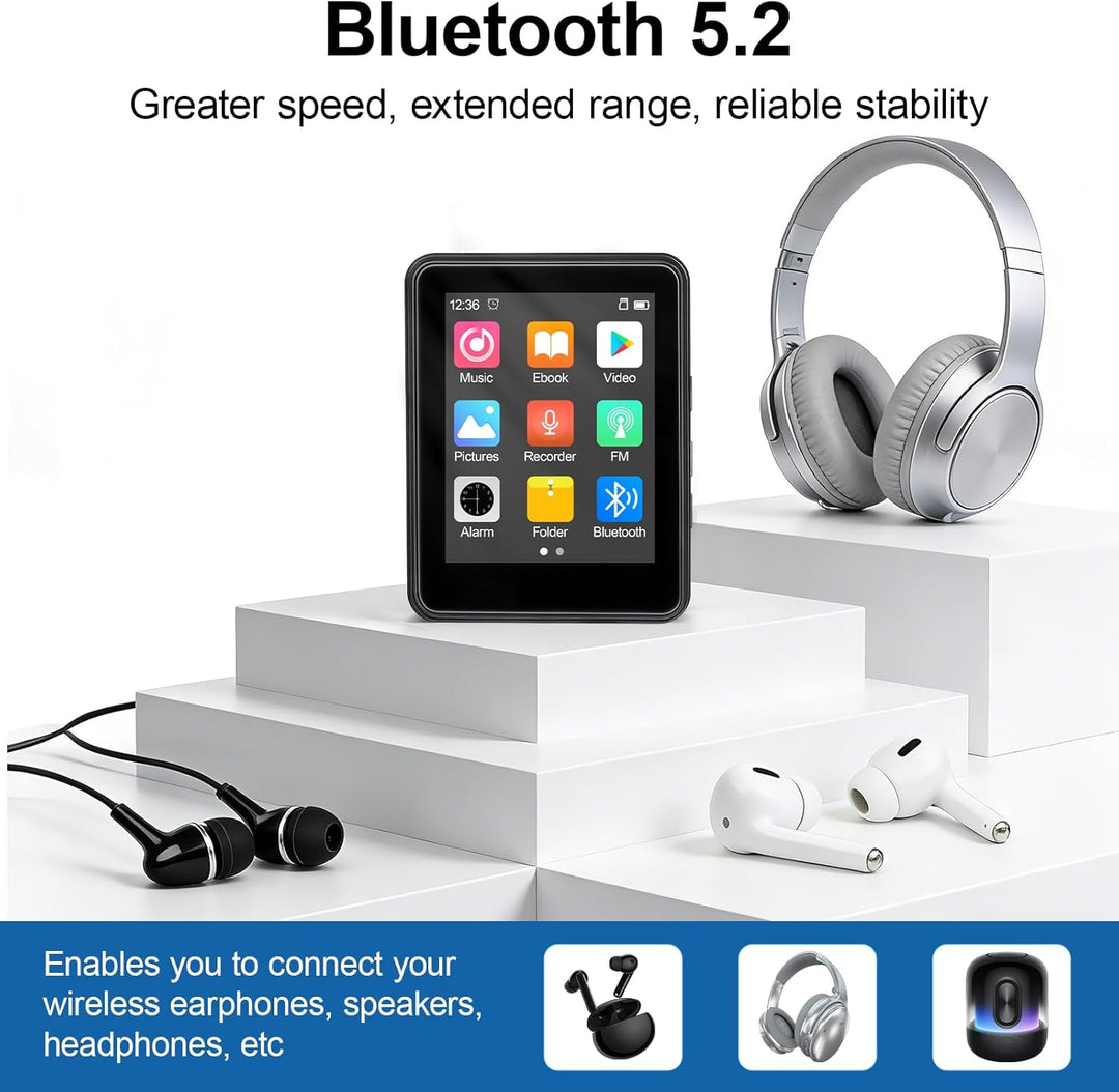 64GB MP3 Player Bluetooth 5.2 - MP3-Player 2.4" Full Touchscreen Tragbarer MP3 Player mit Lautsprech