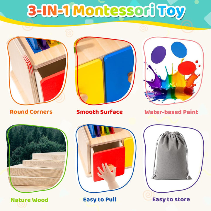 Montessori Spielzeug ab 1 Jahr, 3-in-1 Kinderspielzeug Holzspielzeug Farbe Form Sortierspiel ab 1 2