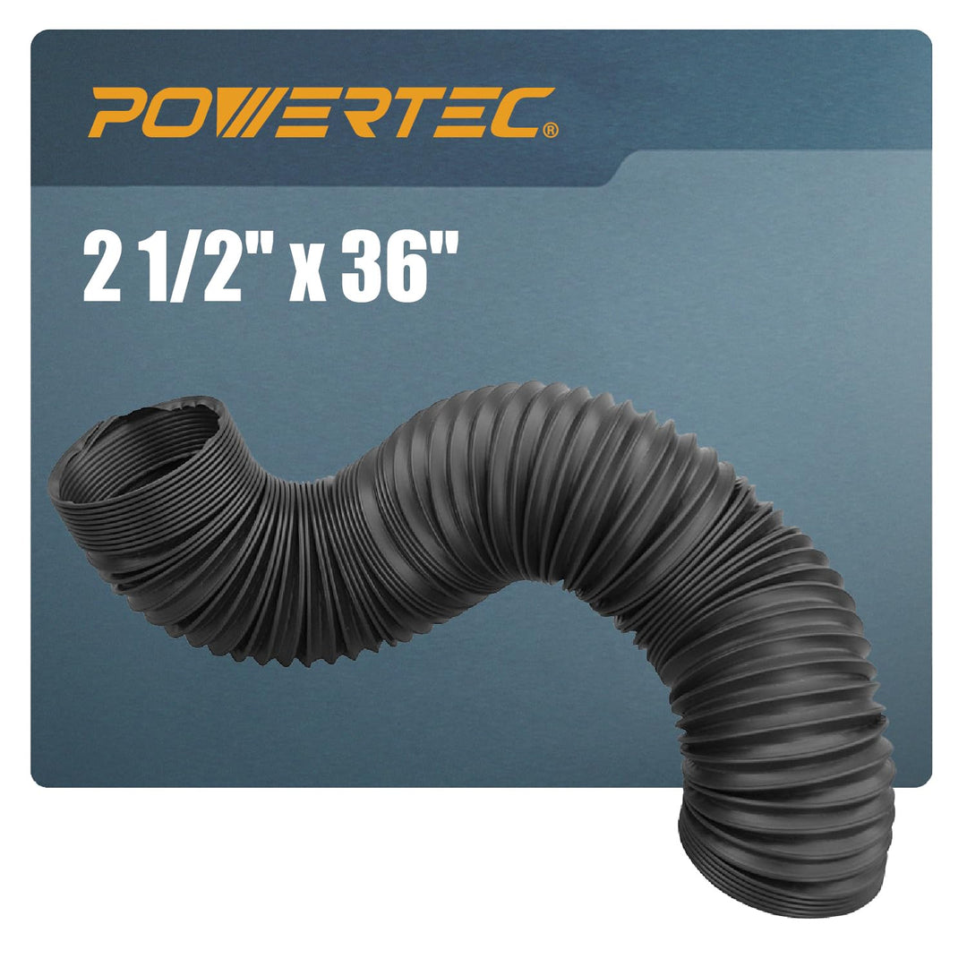 POWERTEC 70198 Flexibler Staubsammelschlauch, Schwarz, 6,3 x 91,4 cm 2.5'' x 36'', 2.5'' x 36''