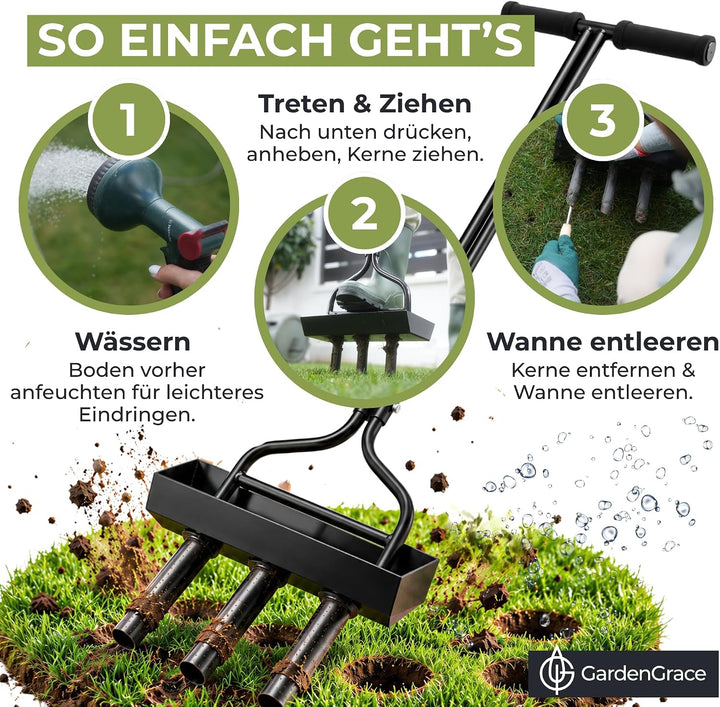 GardenGrace Rasenlüfter Aerifiziergabel mit 3 Hohlzinken