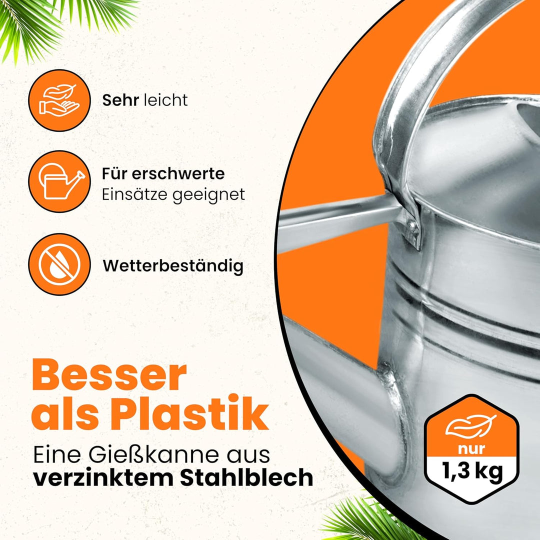 HRB Zinkgiesskanne 10 L, Giesskanne feuerverzinkt, langlebige Metallgiesskanne für den Innen- und Au