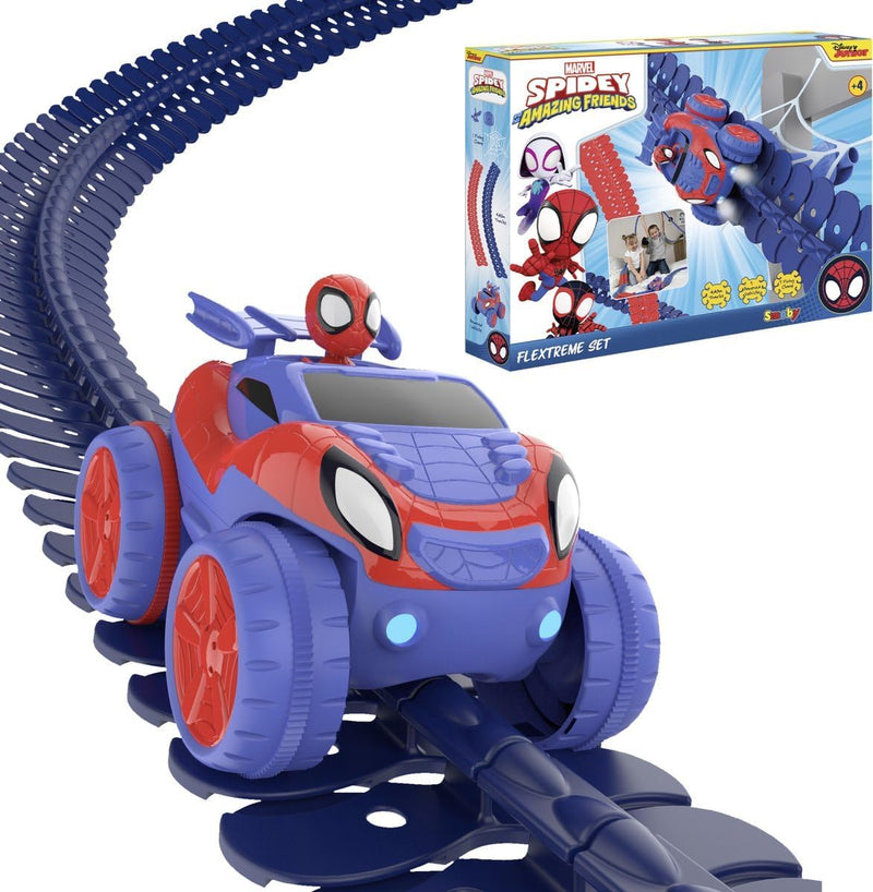 Smoby Toys - Spidey FleXtreme Rennbahn-Set (blau-rot) - flexible Kinder-Rennbahn inkl. 184 Schienent