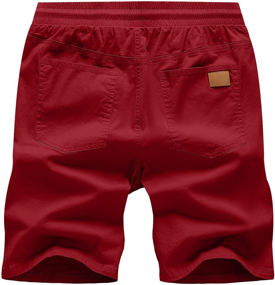 JMIERR Kurze Hosen Herren Shorts Herren Sommer Chino Baumwolle Elastische Taille mit Taschen XXL Rot