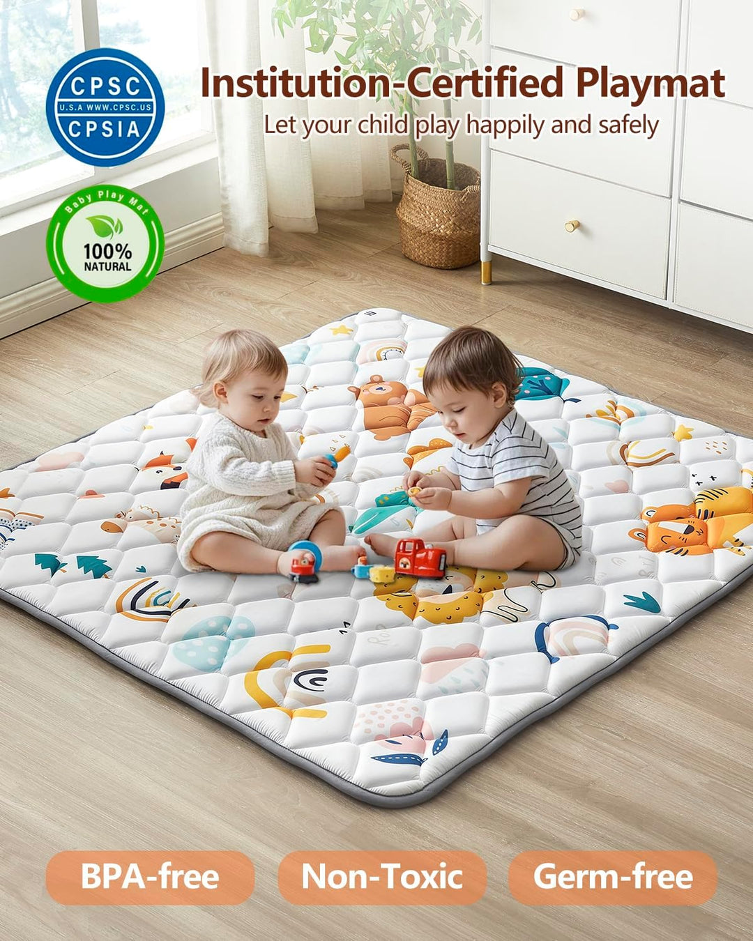 Krabbeldecke Für Baby 127 x 127CM, Krabbelmatte Baby Faltbar, Weich und Rutschfest Spielmatte Baby,
