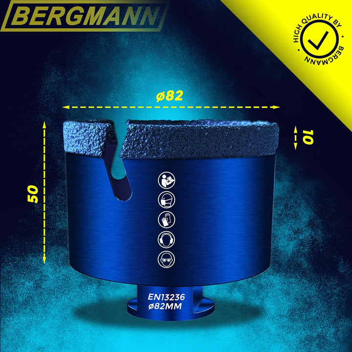 BERGMANN ® ∅ 82mm x M14 | Profi Fliesenbohrer Diamantbohrer Granitbohrer | Winkelschleifer Feinstein