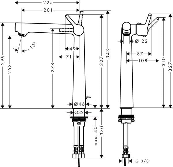hansgrohe Wasserhahn Talis S (Armatur mit Auslauf Höhe 250 mm und Zugstangen-Ablaufgarnitur) Chrom C