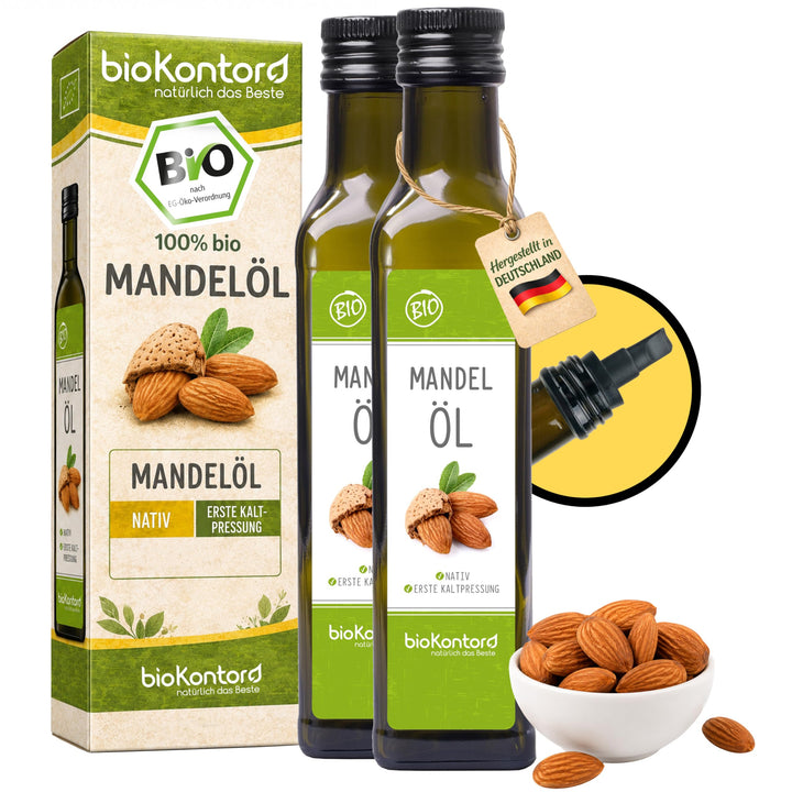 Mandelöl BIO 500 ml (2x 250 ml) I nativ und kaltgepresst I 100% natürlich I Rohkostqualität von bioK