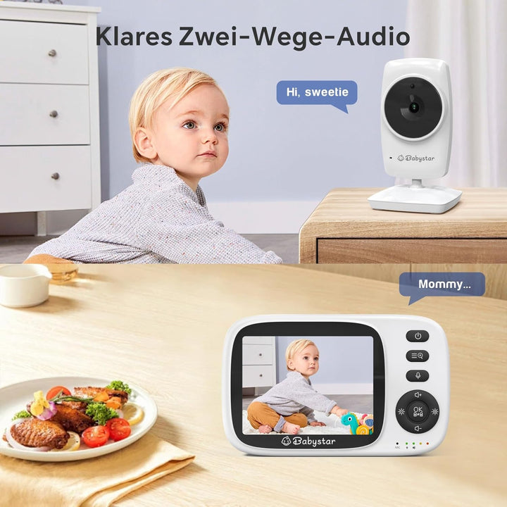 Babystar Babyphone mit Kamera, 3.2 Zoll Video-Babyphone Wireless, Nachtsicht, Temperaturüberwachung,