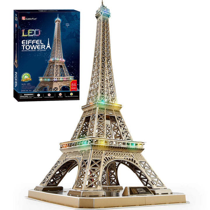 CubicFun 3D Puzzles Frankreich LED Tour Eiffel Architektur Modellbausätze für Erwachsene, DIY Paperc
