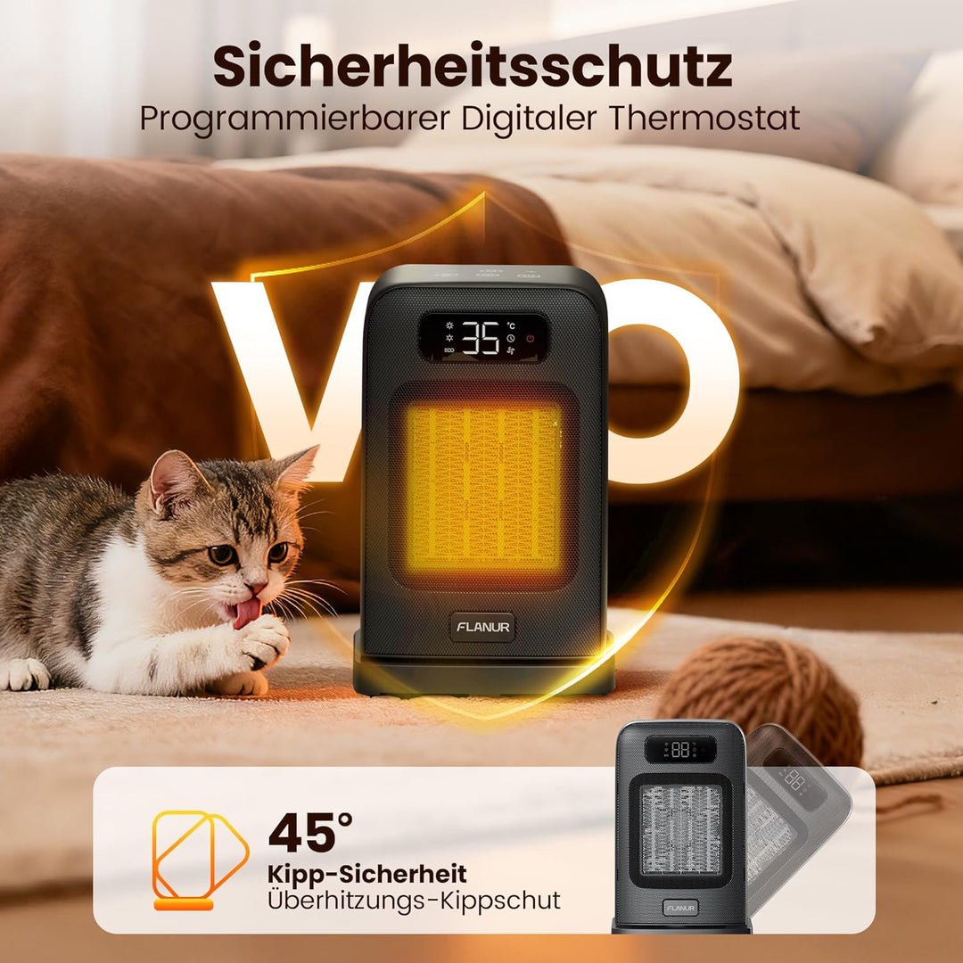 Heizlüfter Energiesparend, 1500W PTC Keramik Heizlüfter Leise, 26cm Elektroheizung mit Thermostat &