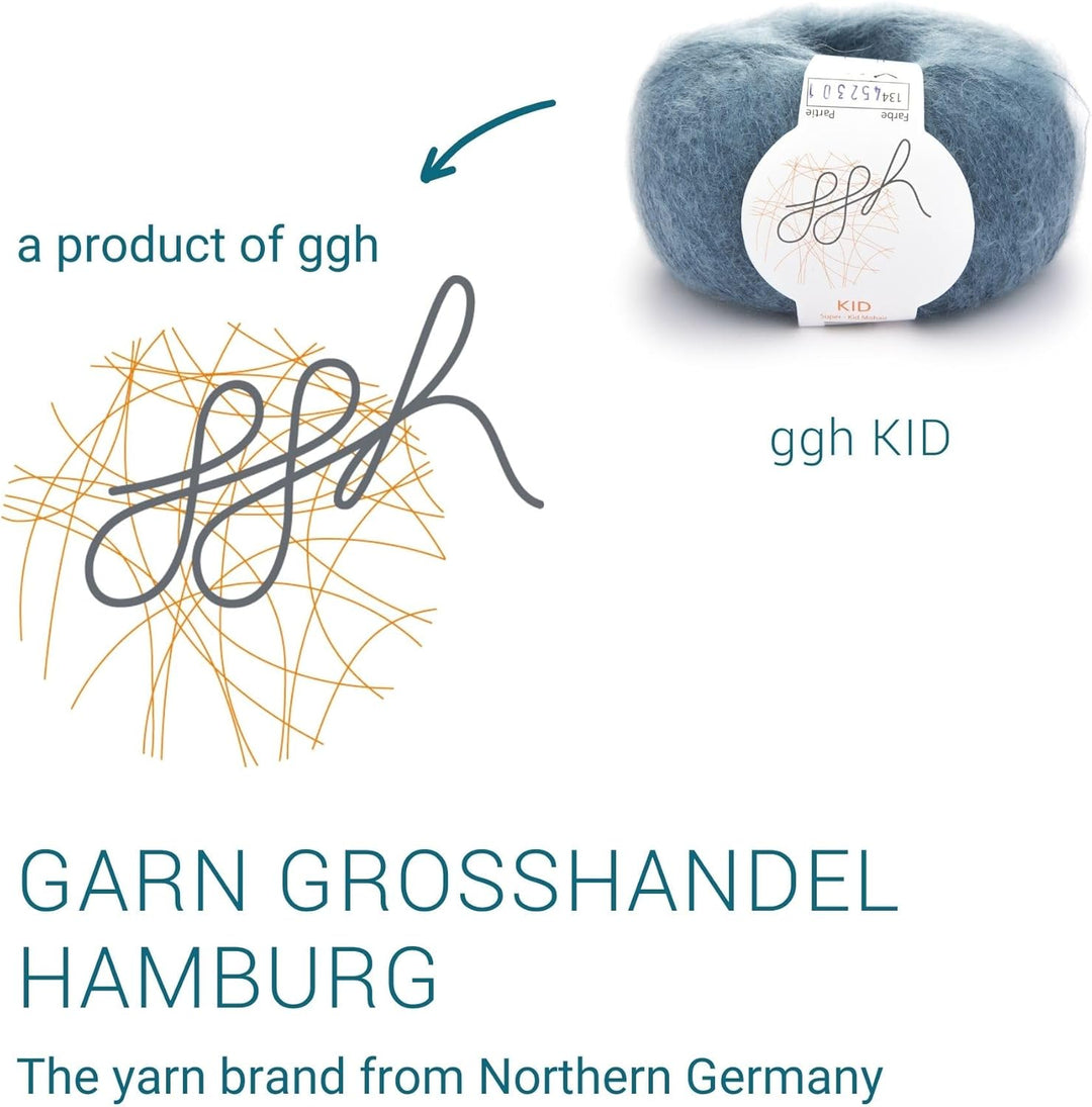 ggh Kid Box - 6 Knäuel Strickwolle aus Kid Mohair - Farbe 134 - Ozean, 134 - Ozean