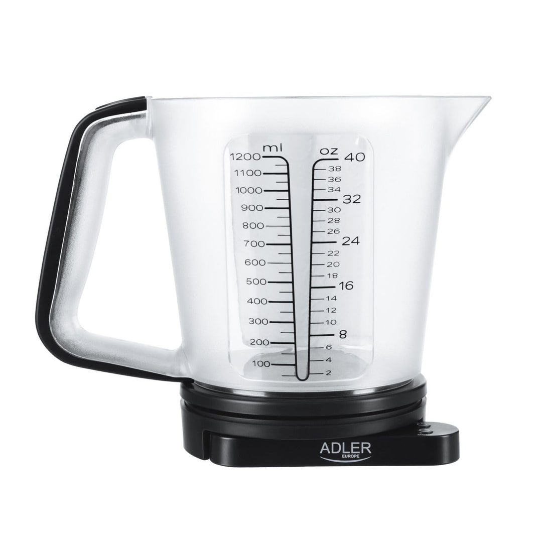ADLER Küchenwaage mit Messbecher, 5kg Kapazität, weisses LED-Display
