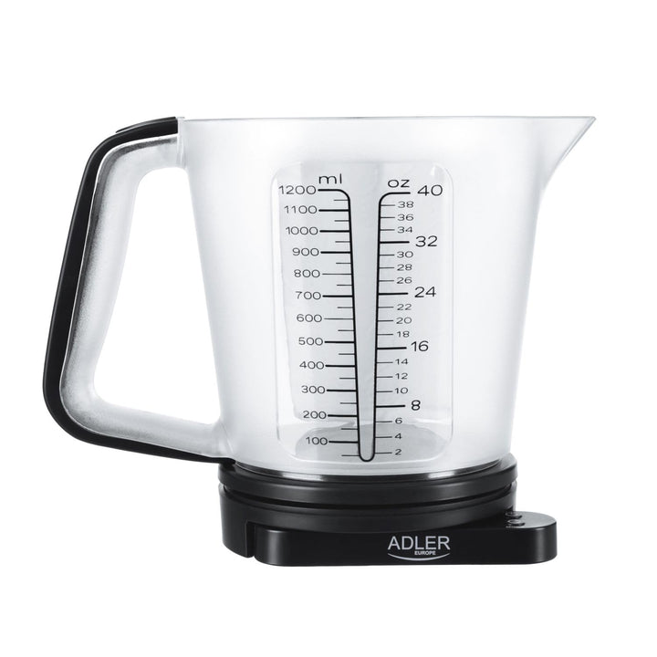 ADLER Küchenwaage mit Messbecher, 5kg Kapazität, weisses LED-Display