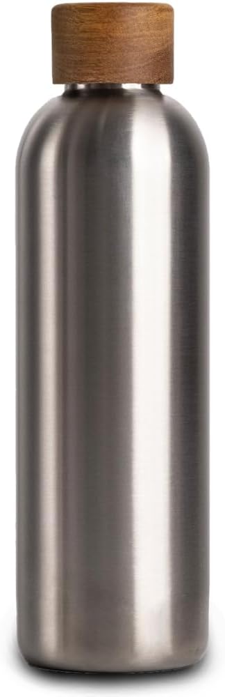 T&amp;N Edelstahl Trinkflasche 750ml, Thermosflasche 0.75l mit Akazienholz Deckel, Isolierte Wasserflasc