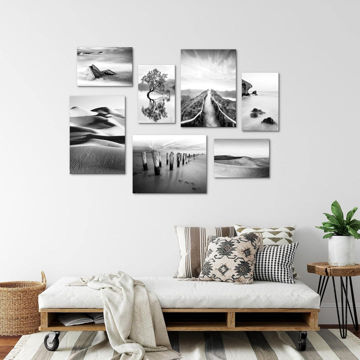 Novart Wandbilder Landschaft Sand Natur - KOMPLETT AUFHÄNGFERTIG - Schwarz Weiss Wohnzimmer Schlafzi