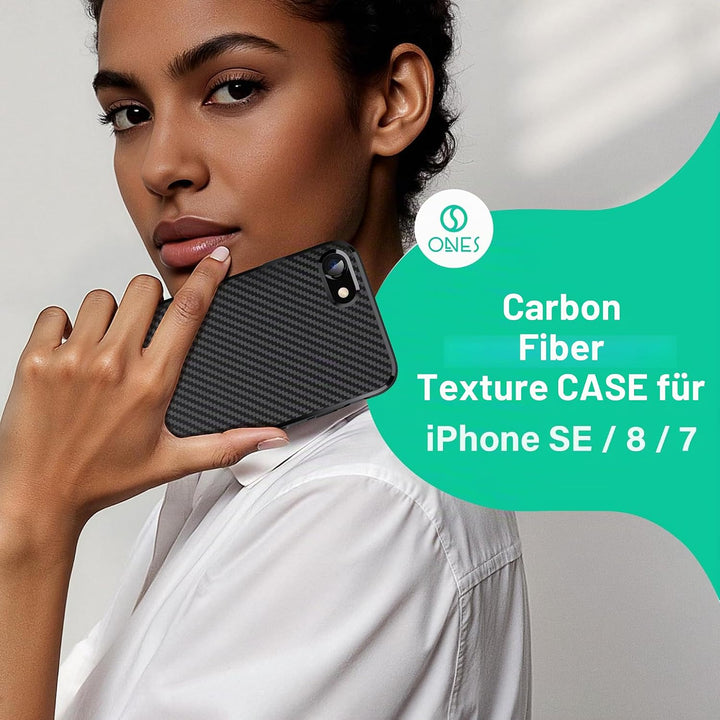 ONES Ultra Dünn Hülle für iPhone SE3 SE2 SE 8 7 · Kohlefaser-Textur [Fingerabdruck Verhinderung] [Ka