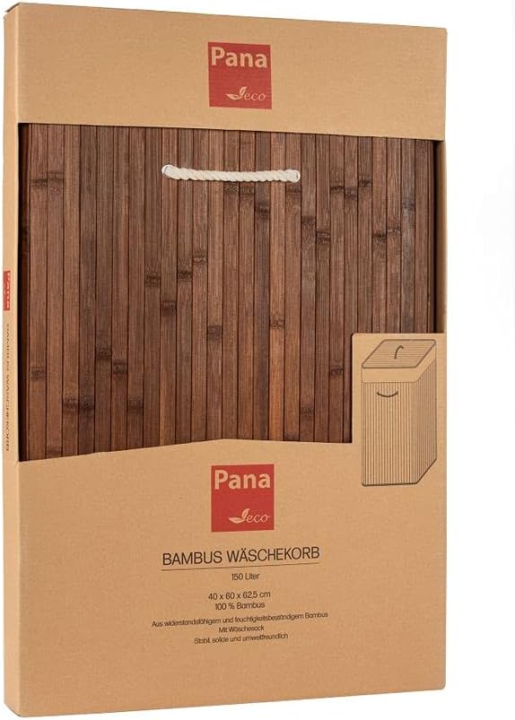 PANA®ECO Bambus Wäschekorb mit Deckel (72 L) • Wäschebox mit herausnehmbaren Wäschesack • Faltbarer