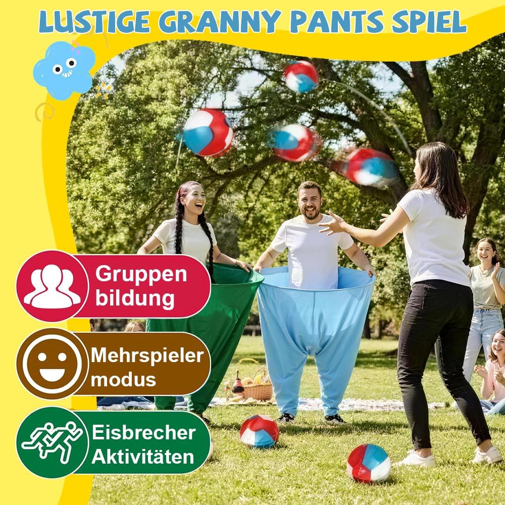 Granny Pants Spiel, 4er-Pack Oma Hosen Spiel mit 20 Hüpfbällen und 2 Ballonpumpe, Granny Pants Game