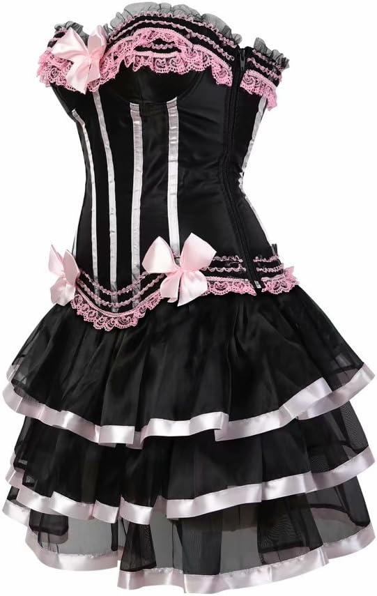 Corsagenkleid Corsage Bustier sexy Streifen Spitze Kleider Korsett Gothic Rock Damen Dress Burlesque