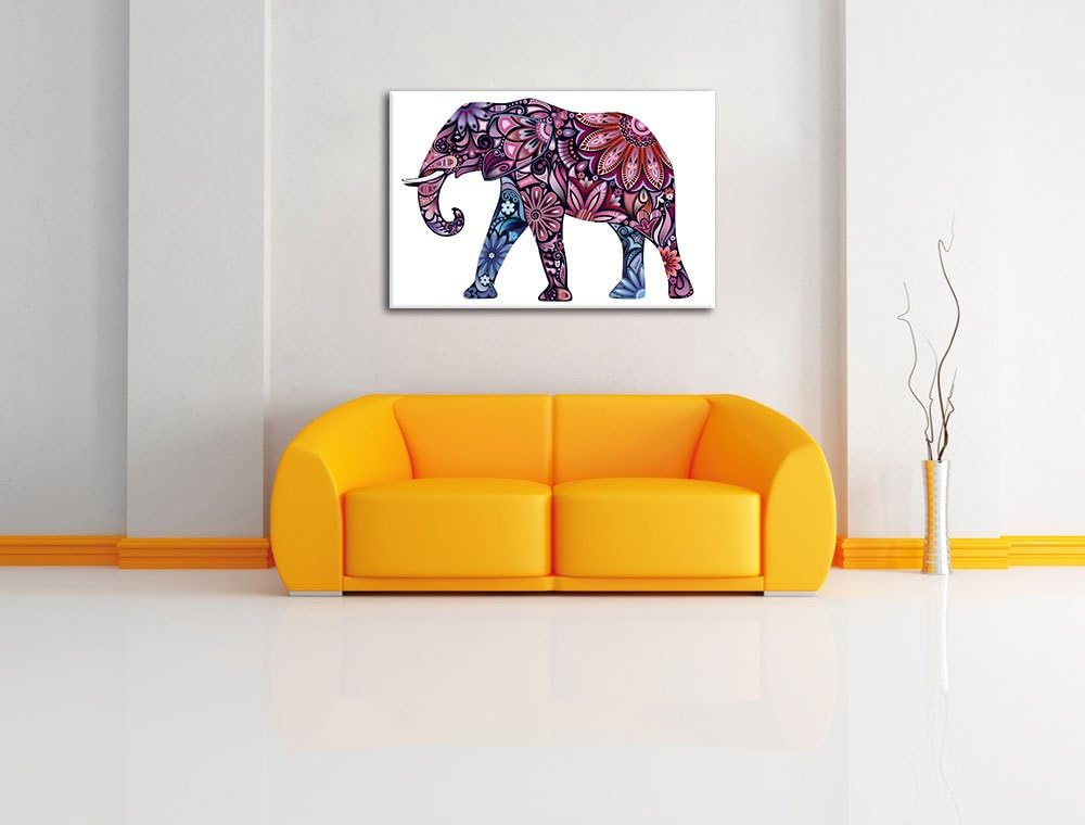 Elefant mit Ornamenten Format: 100x70 auf Leinwand, XXL riesige Bilder fertig gerahmt mit Keilrahmen