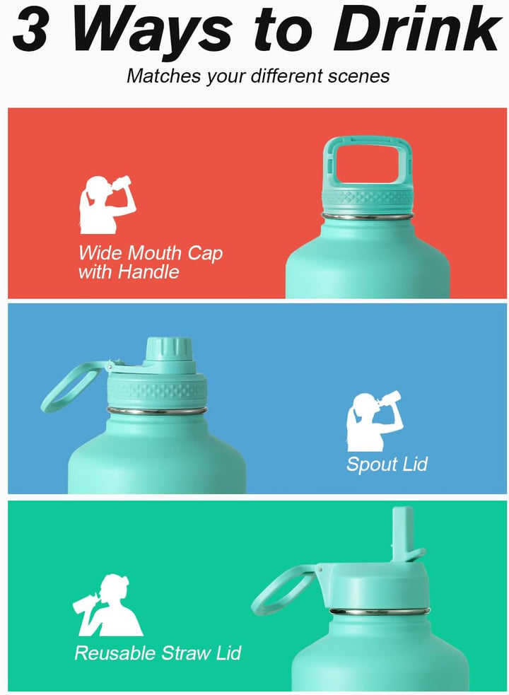 Isolierte Wasserflasche 18 l mit Strohhalm & 3 Deckel Coolflask Half Gallone Water Jug Large Metal S