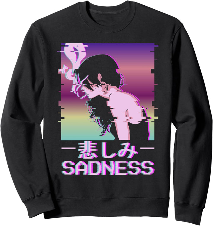 Sadness Japanese Vaporwave Alt Indie Aesthetic Anime Girl Sweatshirt