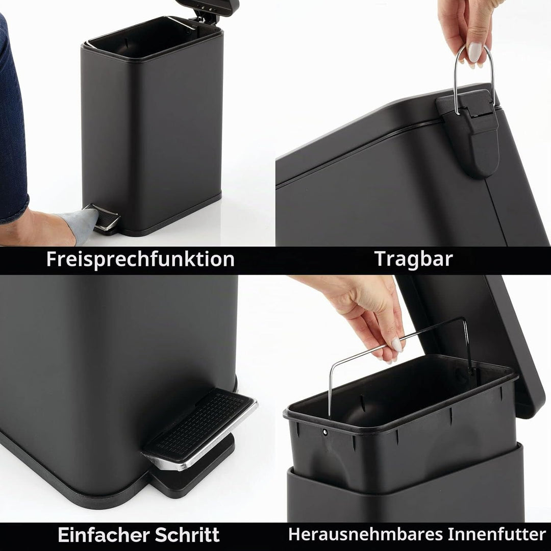 mDesign rechteckiger Tretmülleimer mit 10 L Kapazität – kompakter Mülleimer mit Inneneimer für das B