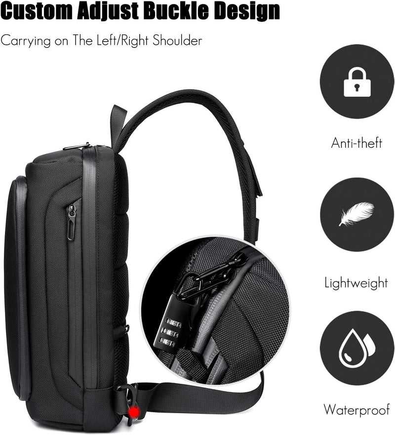 FANDARE Brusttasche Sling Rucksack Diebstahlsicherung Daypacks mit USB für Herren Damen Schultertasc