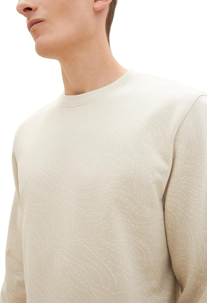 TOM TAILOR Herren Basic Sweatshirt mit Allover-Print S 32453-beige Alfalfa Line Design, S 32453-beig