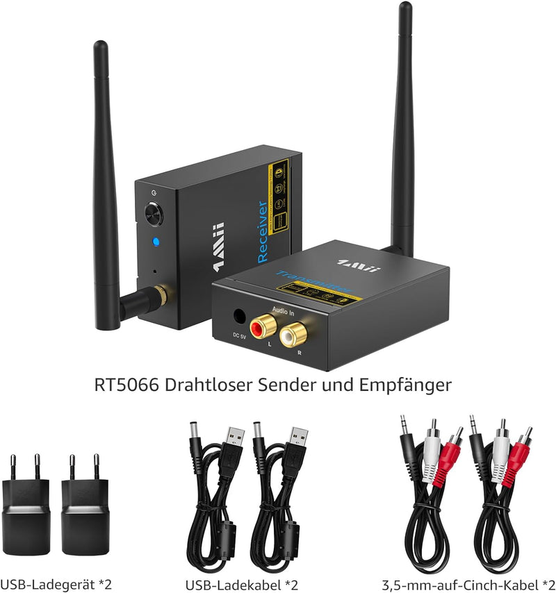 1Mii Drahtlos Audio Sender Empfänger, 2.4G Grosse Reichweite Transmitter and Receiver Kit Low Latenc