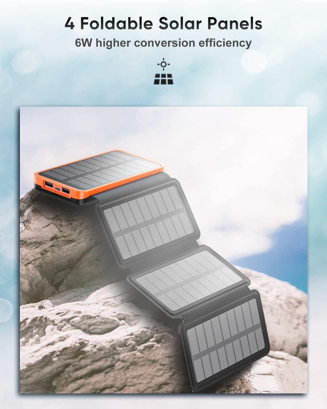 Hiluckey Solar Powerbank 25000mAh mit 4 Solarpanels, 3A Schnelles Aufladen USB C Tragbares Solar Lad