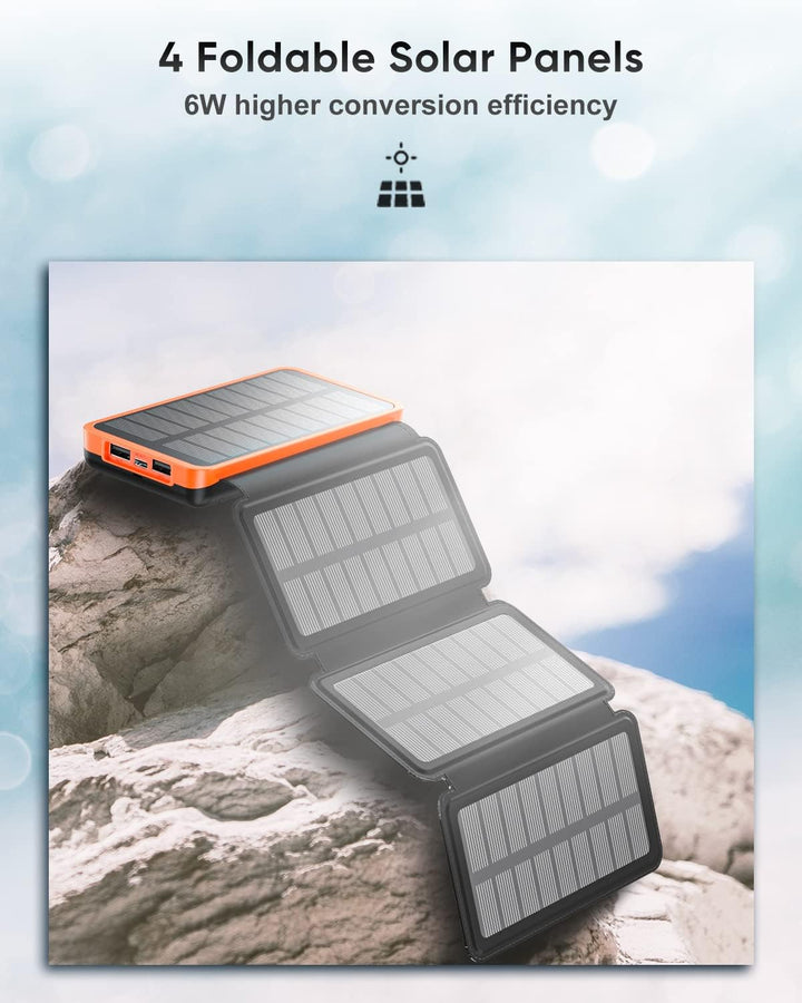 Hiluckey Solar Powerbank 25000mAh mit 4 Solarpanels, 3A Schnelles Aufladen USB C Tragbares Solar Lad