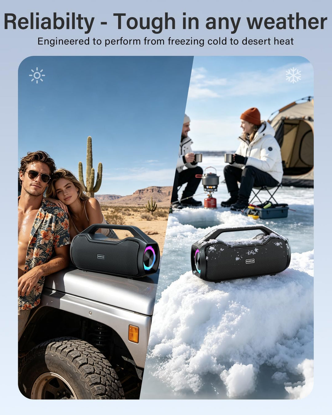 Bluetooth Lautsprecher Tragbare Musikbox, 200W Spitzenleistung, Bass Boost 2 * Subwoofer IP65 Wasser