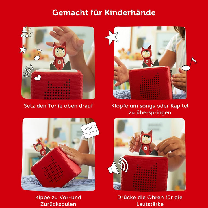 Toniebox Extrapack – Toniebox Starterset Rot + 4X Peppa Pig Hörfiguren, Audioplayer für Hörbücher un