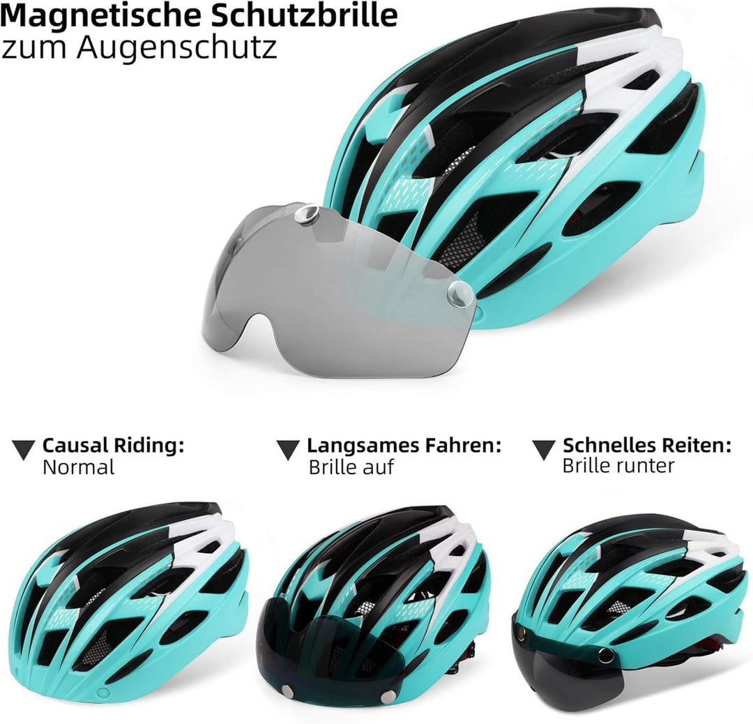 Shinmax Fahrradhelm Herren Damen Fahrradhelm mit Visier Magnetische Abnehmbarer Schutzbrille Fahrrad
