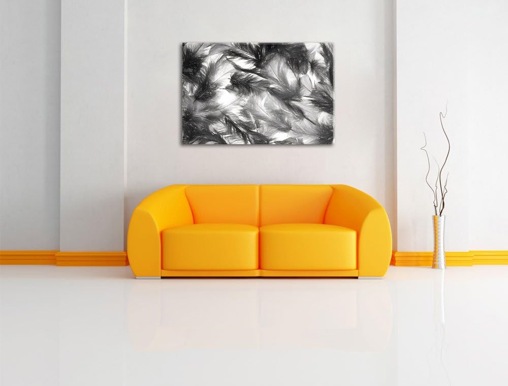 Pixxprint Anordnung von Federn als Leinwandbild/Grösse: 100x70 cm/Wandbild/Kunstdruck/fertig bespann