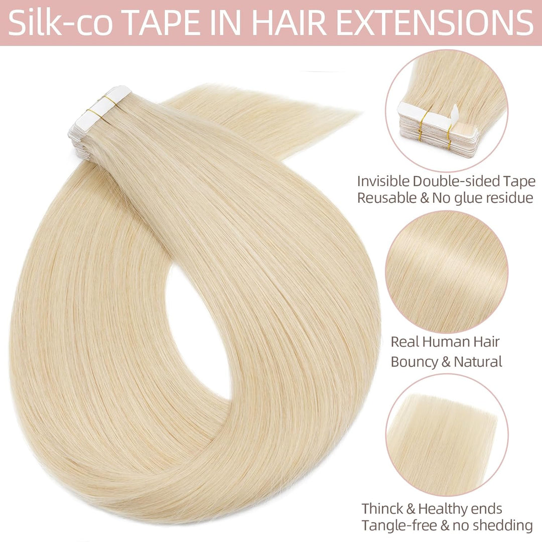 Silk-co Tape in Extensions Echthaar 40stk, Remy Tape Extensions Echthaar, Skin Weft Haarextensions K
