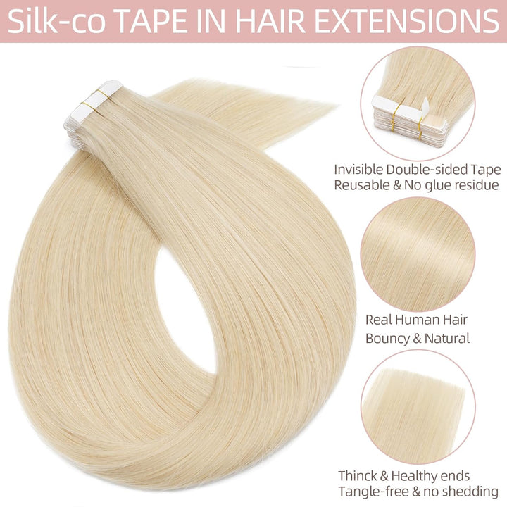 Silk-co Tape in Extensions Echthaar 40stk, Remy Tape Extensions Echthaar, Skin Weft Haarextensions K