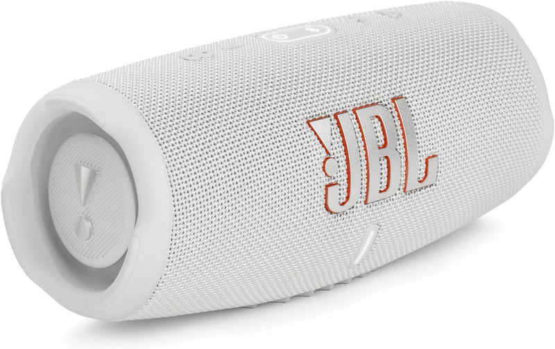 JBL Charge 5 Bluetooth-Lautsprecher in Weiss – Wasserfeste, portable Boombox mit integrierter Powerb