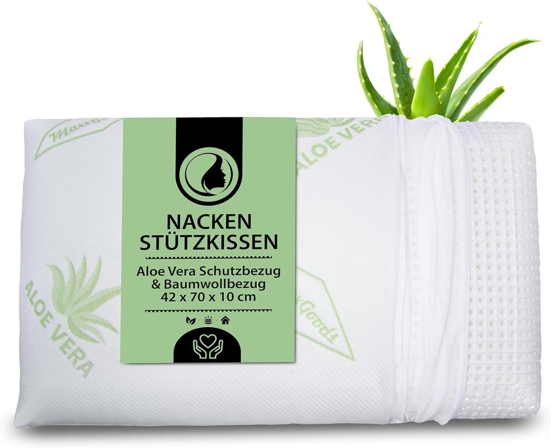MaxxGoods - orthopädisches Nackenstützkissen mit Aloe Vera aus Visco-Gelschaum - 42cm x 70cm x 9cm -